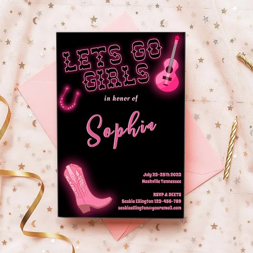 Black Pink Bachelorette Weekend Invitation