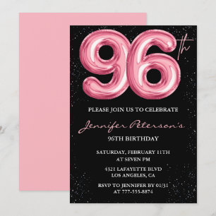 Black Pink Balloon Glam 96th birthday Invitation