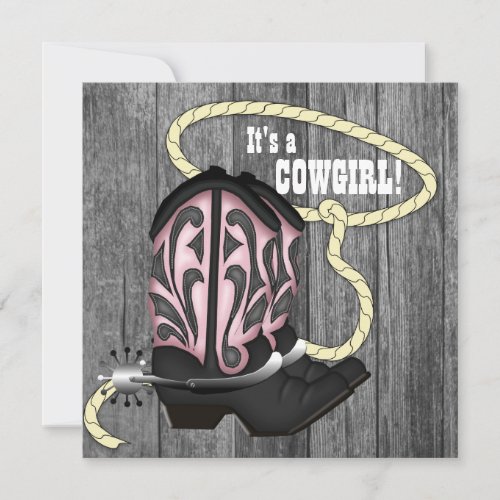 Black Pink Barn Wood Cowgirl Baby Shower Personalized Invite