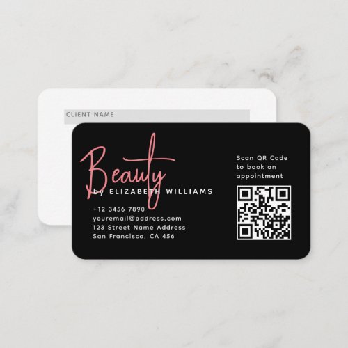 Black Pink Beauty Professional QR Code Loyalty Business Card