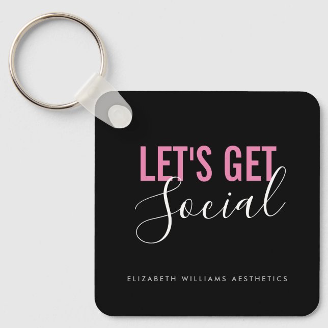 Black Pink Beauty Salon Social Media QR Code Keychain (Front)
