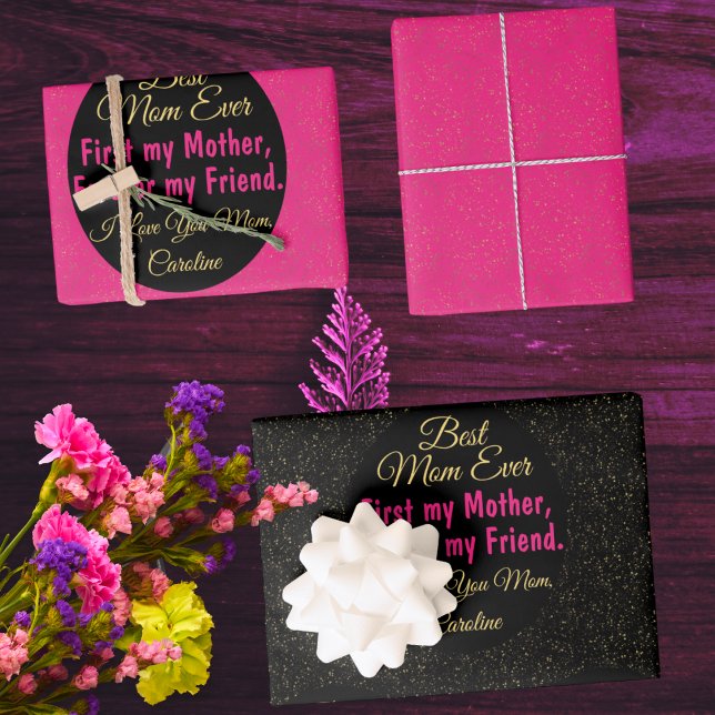 Black Pink Best Mom Ever Chic Modern Mothers Day Wrapping Paper Sheets (Creator Uploaded)