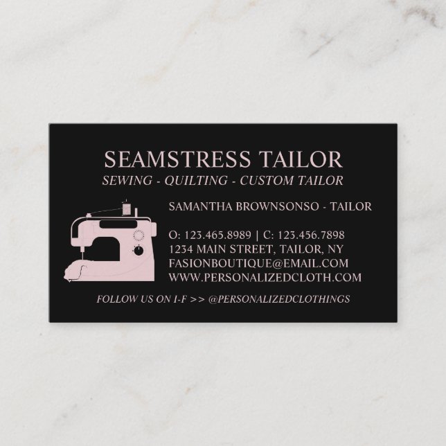 Black Pink Blank Backside Sewing Fabric Tailor Business Card (Front)