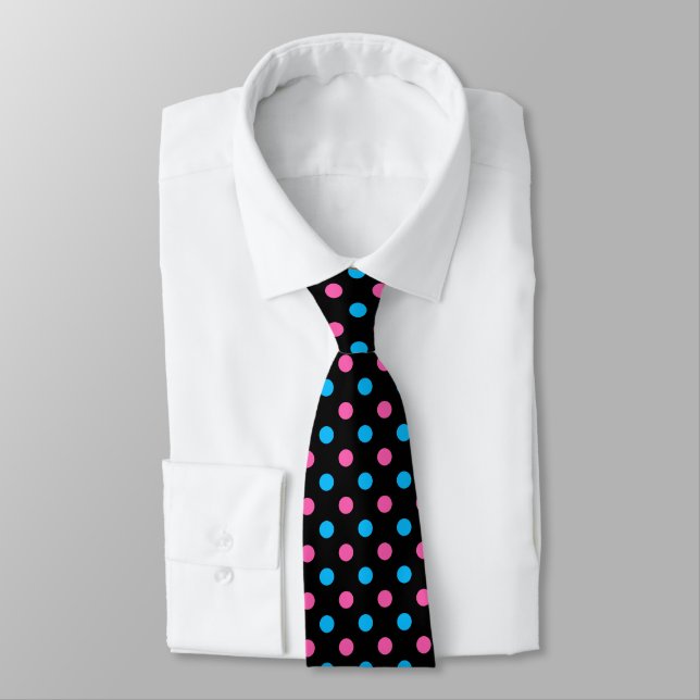 Black Pink Blue Polka Dot Pattern Neck Tie (Tied)