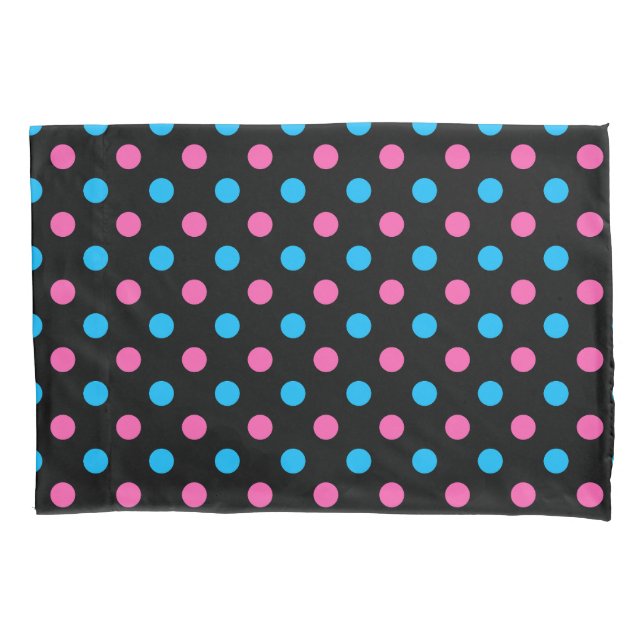 Black Pink Blue Polka Dot Pattern Pillow Case (Front)