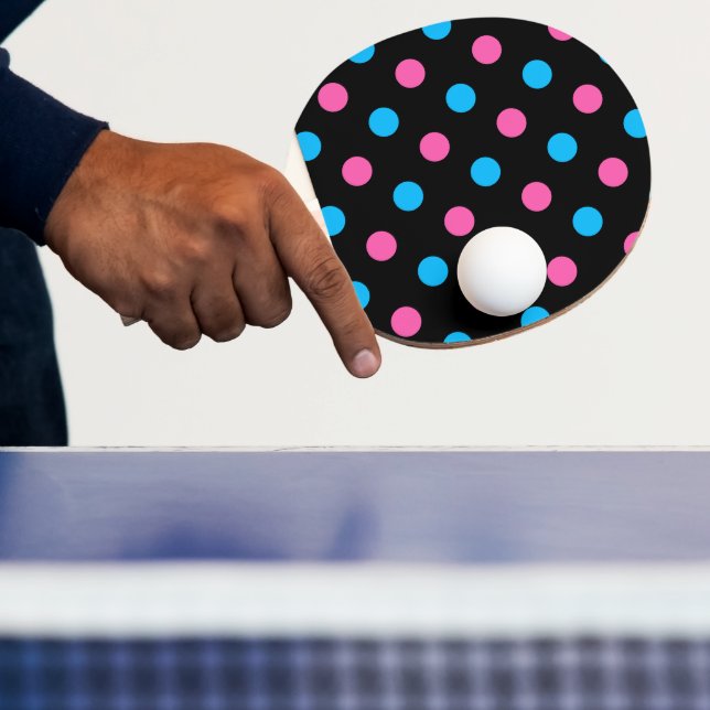 Black Pink Blue Polka Dot Pattern Ping Pong Paddle (Insitu)