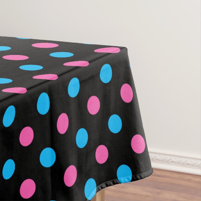 Black Pink Blue Polka Dot Pattern Tablecloth (In Situ)