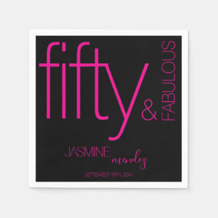 Black Pink Bold Glam Fifty and Fabulous Birthday Napkins