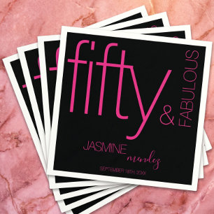 Black Pink Bold Glam Fifty and Fabulous Birthday Napkins