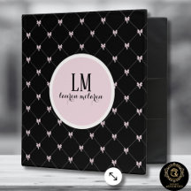 Black & Pink Bow Monogram 3 Ring Binder