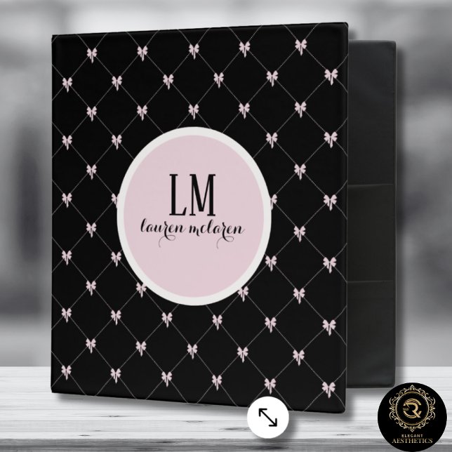 Black & Pink Bow Monogram 3 Ring Binder (Creator Uploaded)