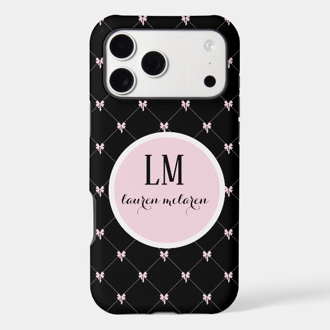 Black & Pink Bow Monogram Case-Mate iPhone Case (Back)