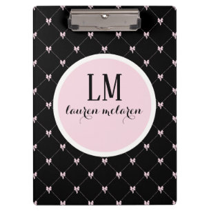 Black & Pink Bow Monogram Clipboard