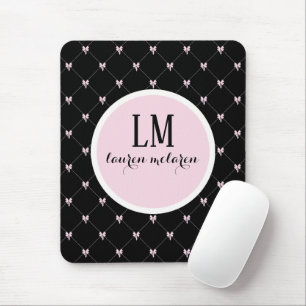 Black & Pink Bow Monogram Mouse Pad