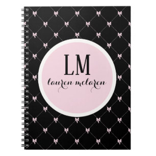 Black & Pink Bow Monogram Notebook