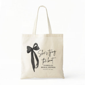 Black Pink Bow She's Tying the Knot Bridal Shower  Tote Bag