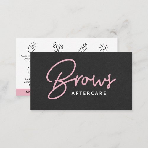 Black Pink Brows Aftercare PMU Brow Instructions B Business Card