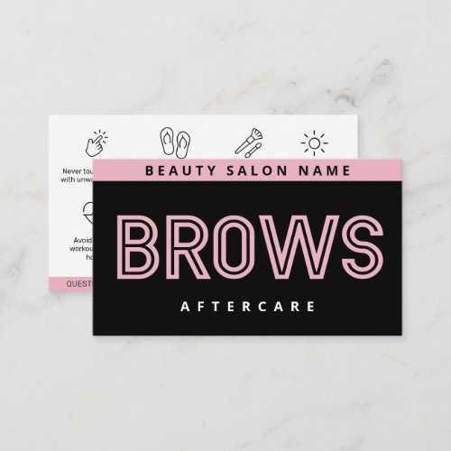 Black Pink Brows Aftercare PMU Brow Instructions Business Card