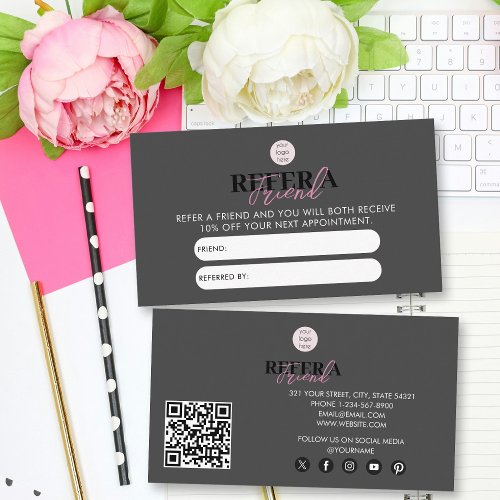 Black  Pink Business Refer A Friend Referral Card