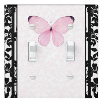 Black & Pink Butterfly Floral Girls Bedroom Light Switch Cover