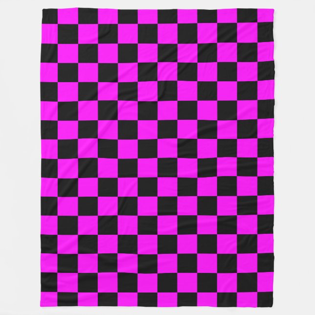 Black + Pink Check Checkered Checkerboard Pattern Fleece Blanket (Front)