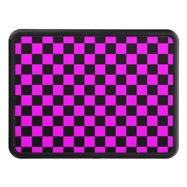 Black + Pink Check Checkered Checkerboard Pattern Hitch Cover (Front)