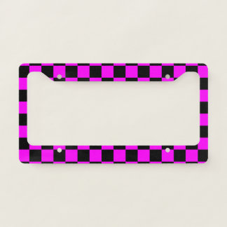Black + Pink Check Checkered Checkerboard Pattern License Plate Frame