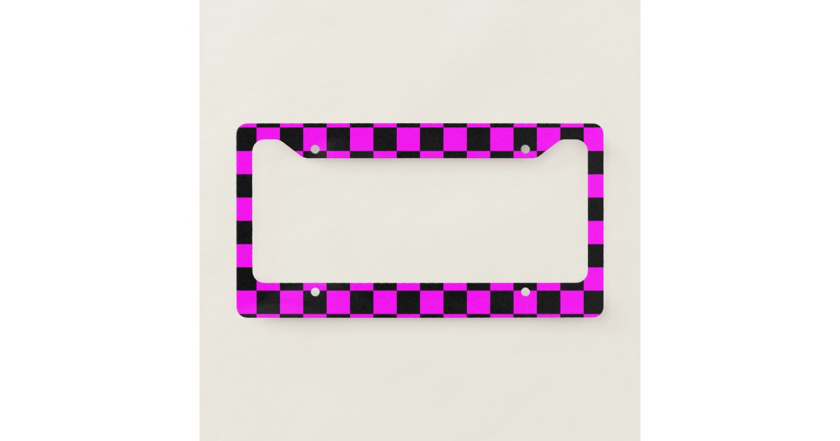 Pink Frame Check Black + Pink Check Checkered Checkerboard Pattern License Plate Frame ...