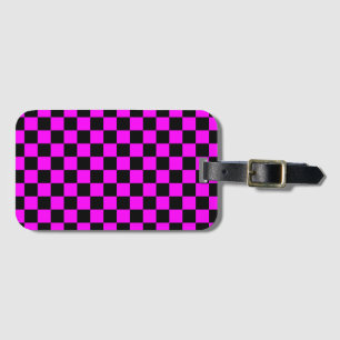 Black + Pink Check Checkered Checkerboard Pattern Luggage Tag