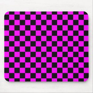 Black + Pink Check Checkered Checkerboard Pattern Mouse Pad