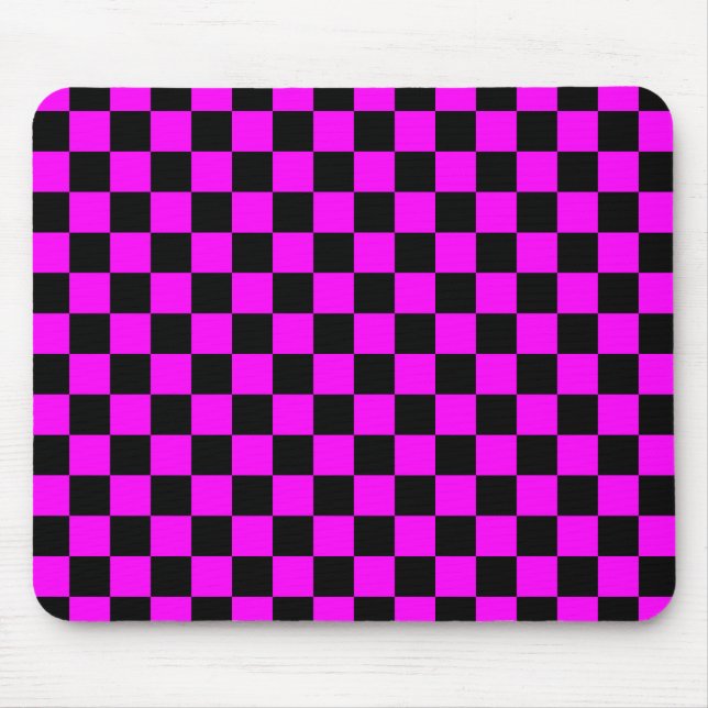Black + Pink Check Checkered Checkerboard Pattern Mouse Pad (Front)