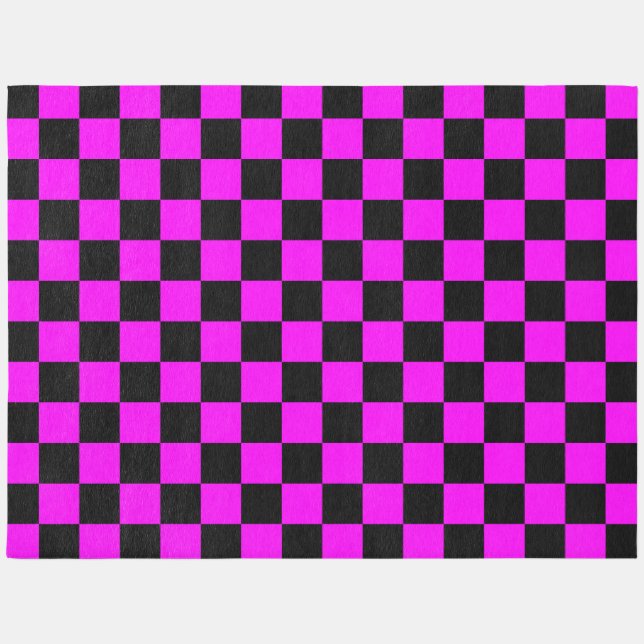 Black + Pink Check Checkered Checkerboard Pattern Outdoor Rug (Front)