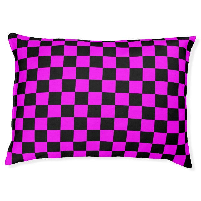 Black + Pink Check Checkered Checkerboard Pattern Pet Bed (Front)