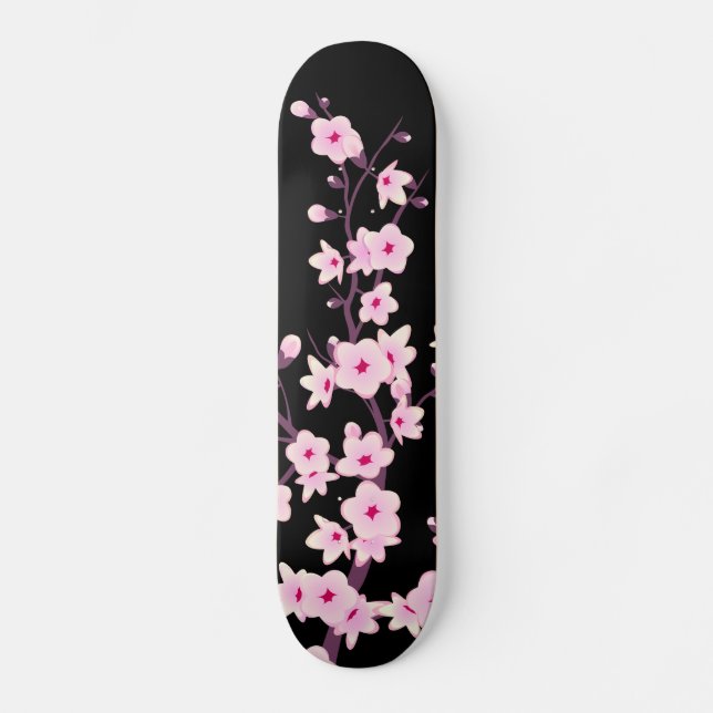 Black Pink Cherry Blossom Floral Cute Skateboard | Zazzle