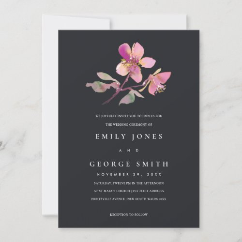 BLACK PINK CHERRY BLOSSOM FLORAL WEDDING INVITE