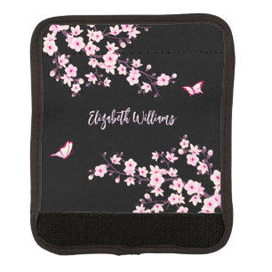 Black Pink Cherry Blossom Monogram Luggage Handle Wrap