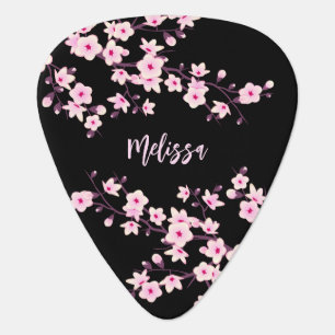 Black Pink Cherry Blossoms Monogram Guitar Pick