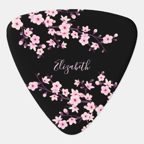 Black Pink Cherry Blossoms Monogram Pink Black Guitar Pick