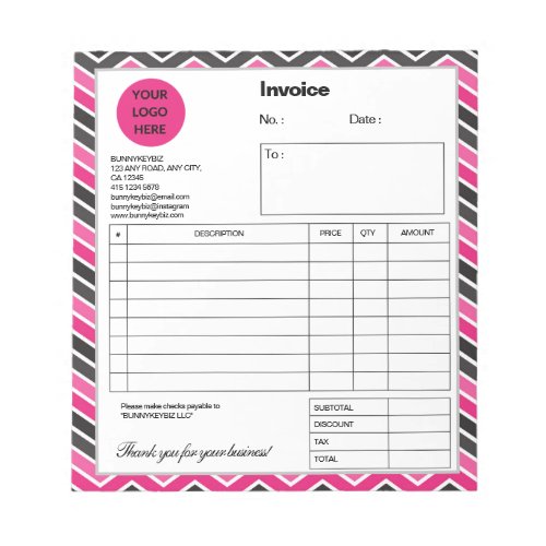 Black Pink Chevron Company Business Shop Invoice Notepad