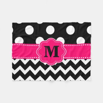 Black Pink Chevron Dots Monogram Blanket by mybabytee at Zazzle