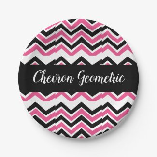Black Pink Chevron Stripe Geometric Pattern Party