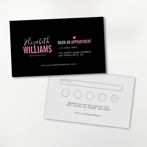 Black Pink Chic Beauty Aesthetics Loyalty  Business Card