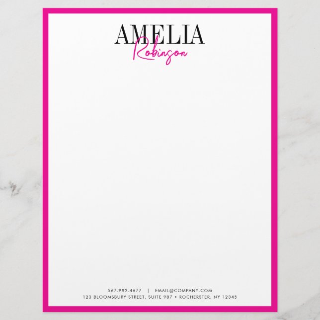 Black Pink Chic Contrast Stylish Letterhead (Front)