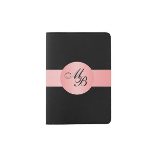 Black Pink Circle Design Monogrammed Passport Holder