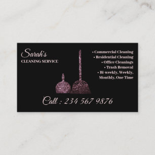 Black Pink Cleaning Service Janitorial sparkle Business Card