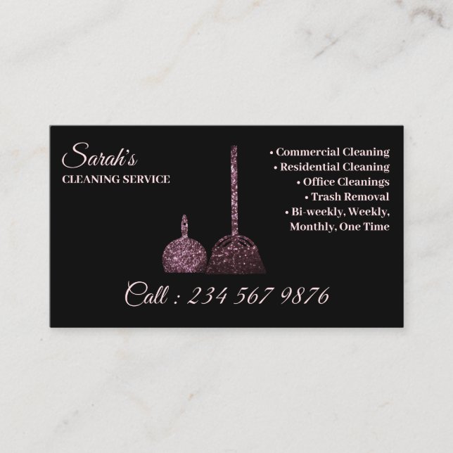 Black Pink Cleaning Service Janitorial sparkle Business Card (Front)