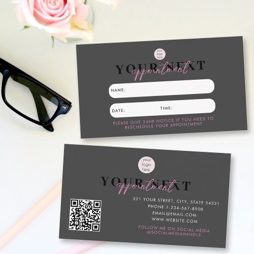 Black Pink Client Appointment Card QR Code Logo