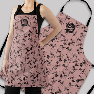 Black Pink Clippers Comb Blower Pattern Logo Salon Apron
