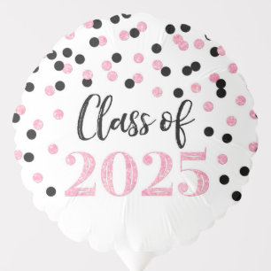 Black Pink Confetti Class of 2025 Graduation Balloon