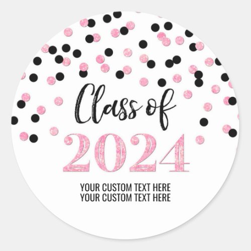 Black Pink Confetti Graduation 2024 Classic Round Sticker